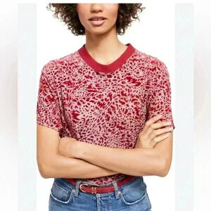 Free People We The Free Velvet Burnout Oversized Teddy Shirt Xl‎ Red
